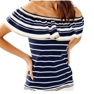 Lilly Pulitzer Perelle Off the Shoulder Sweater XS Shining Star Stripe Print